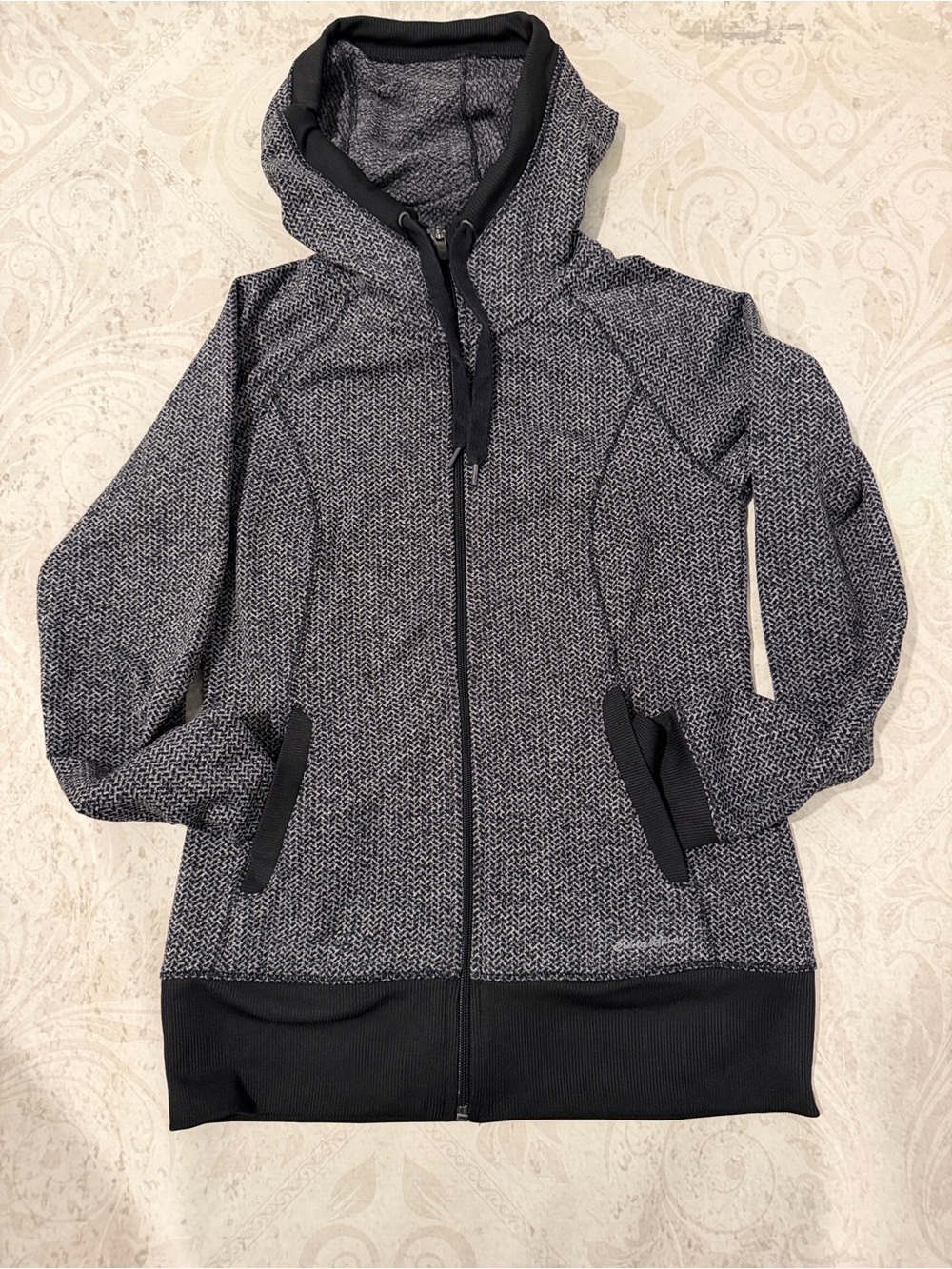 Eddie Bauer Black & Gray Hooded Zip Bomber Jacket